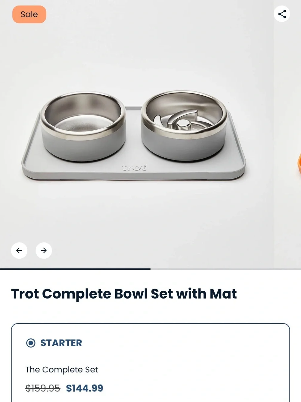 Trot Complete Bowl Set with Mat 2 Stainless Steel Bowls Gray Slow Feeder (Small)